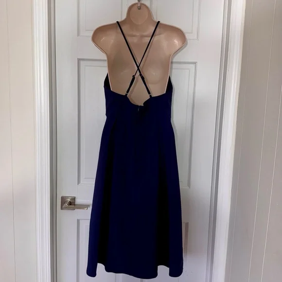 NWT Elia Cher Navy Midi Dress Deep V Neck Strappy Back Summer Size L - Picture 5 of 8
